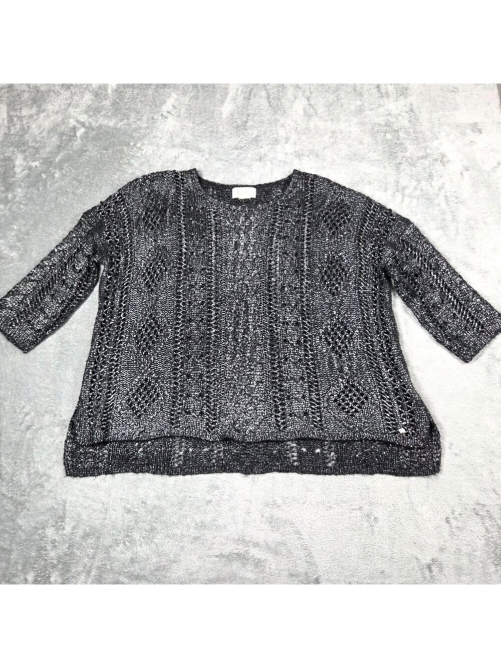 Ralph Lauren Denim & Supply Sweater Womens M Black Metallic Boxy Open Cable Knit